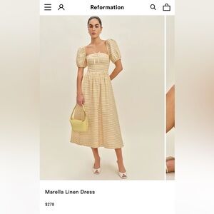 Reformation Marella Puff Sleeve Linen Dress in Sunshine Check